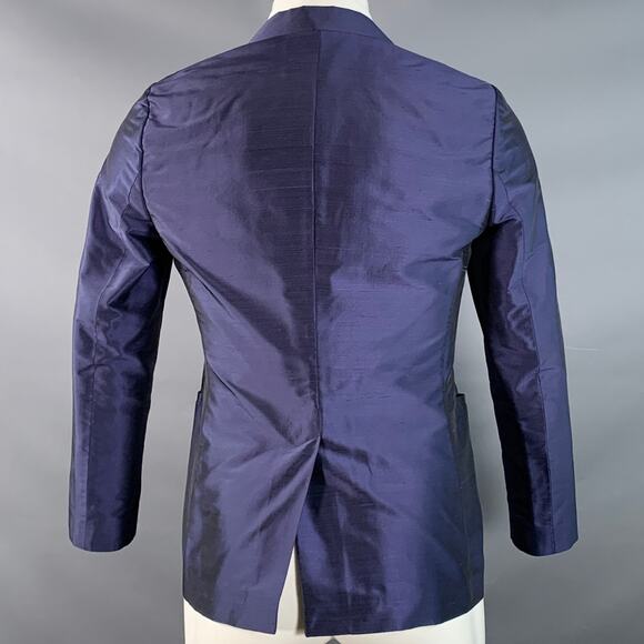 EMPORIO ARMANI Size 34 Regular Metallic Blue Silk Blend Shantung Sport Coat - Picture 3 of 8